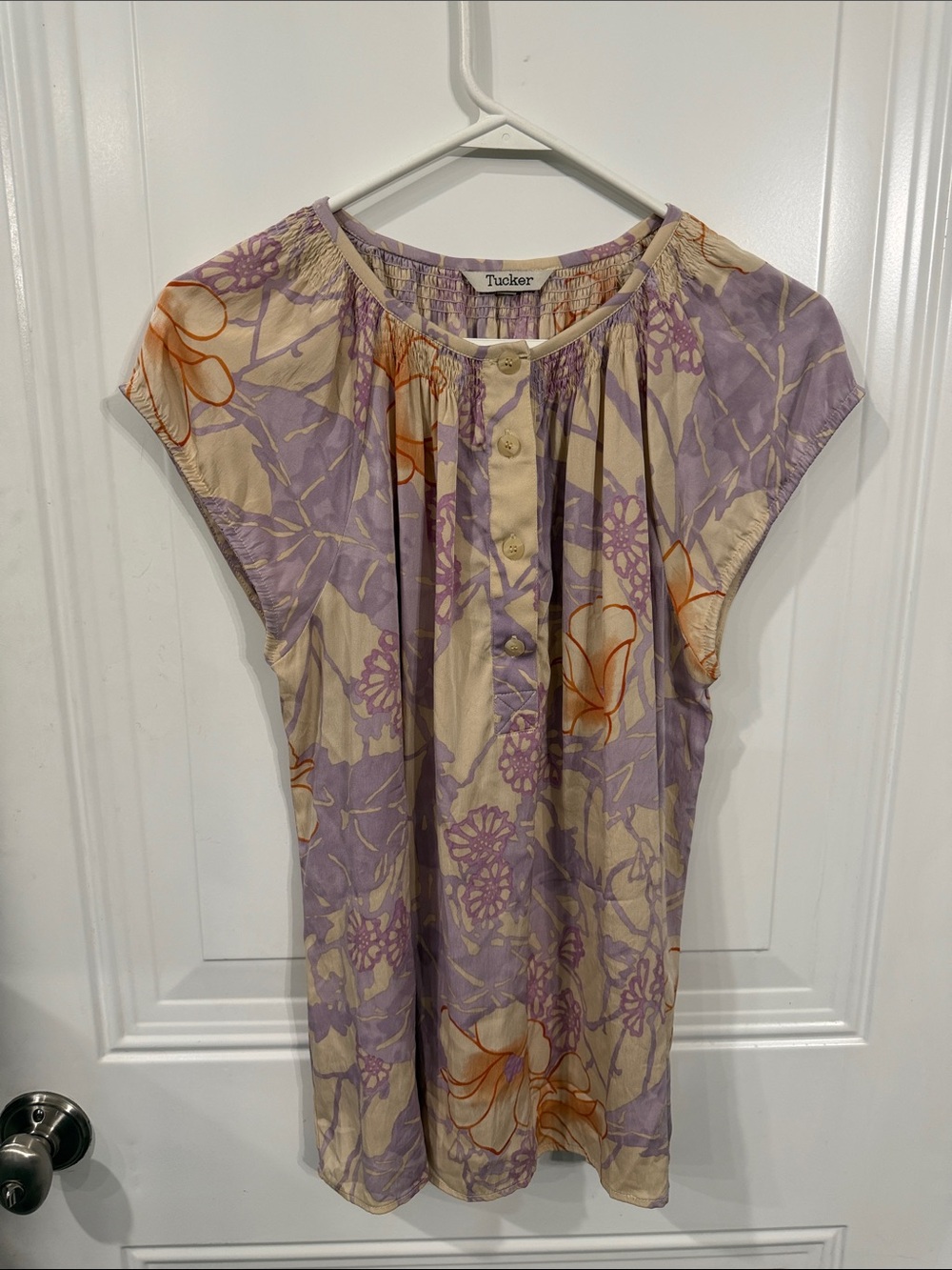 Tucker Lavender & Cream Floral Button-Front Tunic with Orange Accents